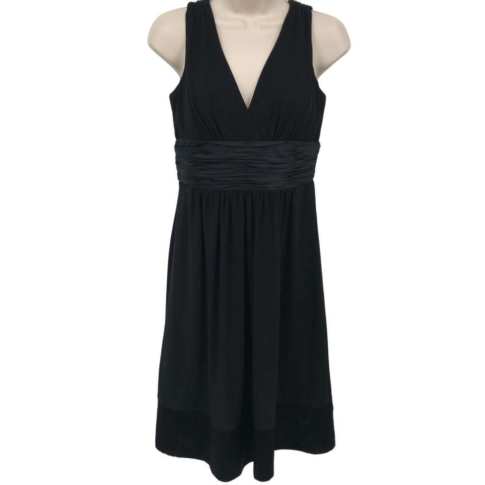 Jones New York Womens Black Silk Trimmed V Neck Knee High Dress Size 4